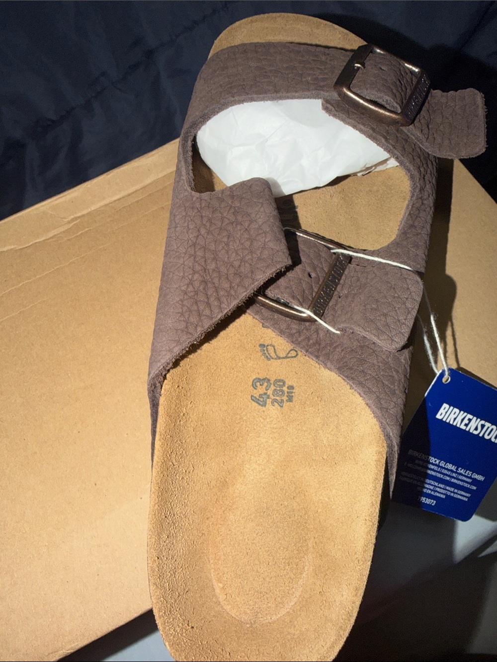 Birkenstock Arizona Two-Strap Sandal - Dark Brown with Copper Buckles - Picture 6 of 7